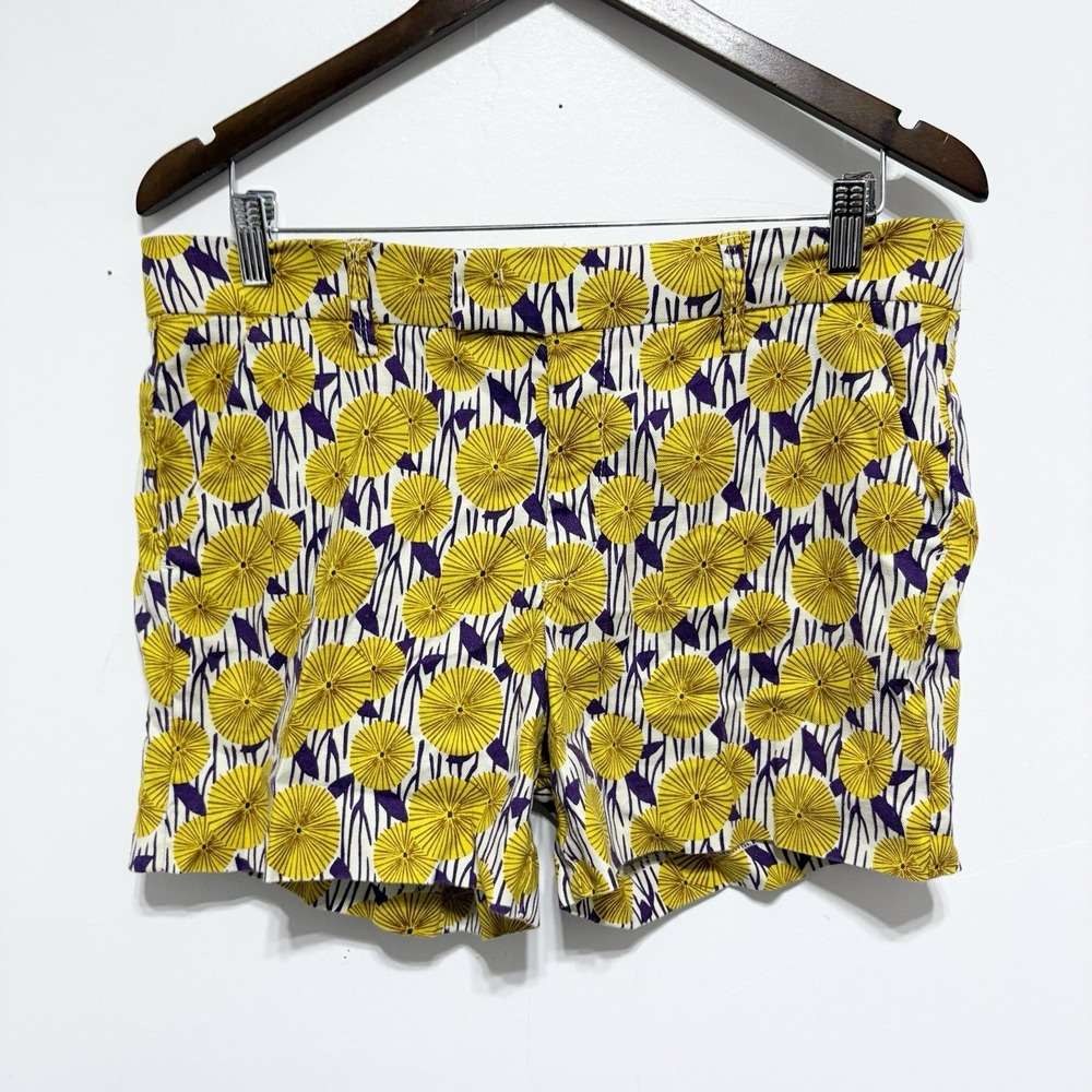 Level 99 Anthro Shorts Womens 30 Yellow Purple Linen Floral Inseam 4 Chino